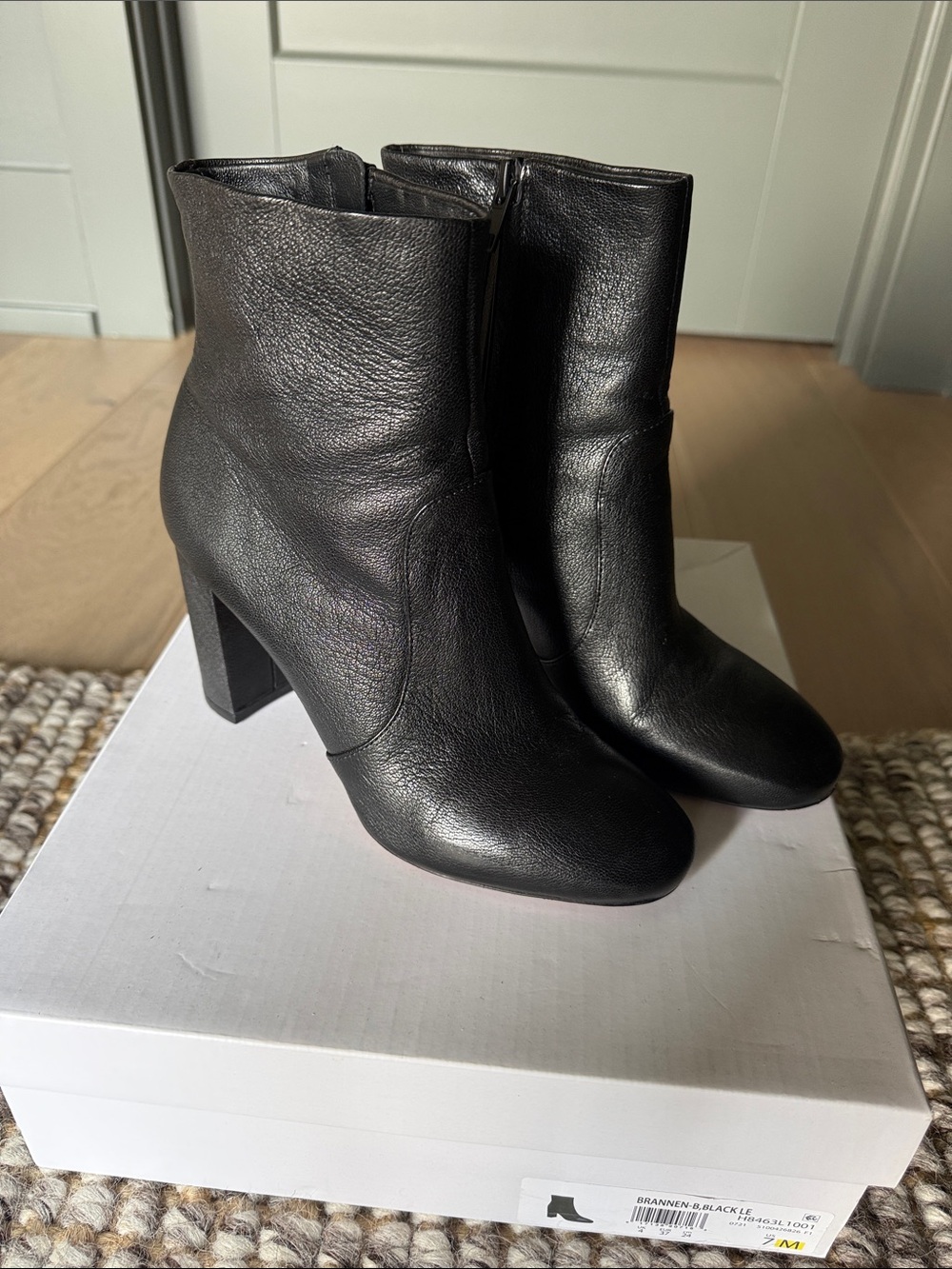 Vince Black Leather Ankle Boots with Block Heel